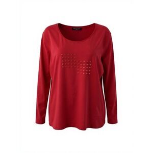 Devernois Shirt Womens‎ UK 20 FR 48 Red Long Sleeve Studded Scoop Neck Stretch